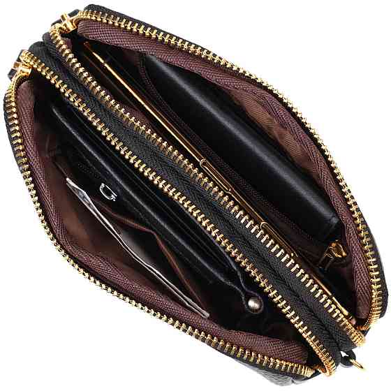 Женский клатч на два отделения из натуральной кожи 22088 Vintage Черный Киев