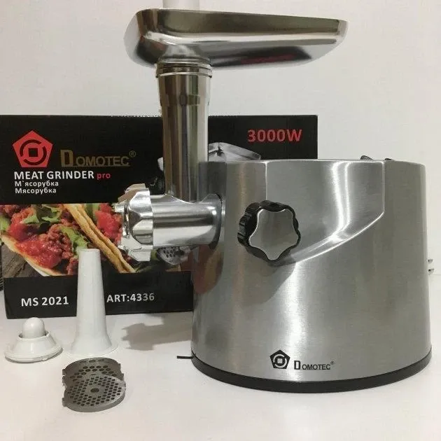Професійна електрична м’ясорубка DOMOTEC MS-2021S 3000 Вт, корпус нержавіюча сталь, 3 решітки, реверс Одеса - фото 5