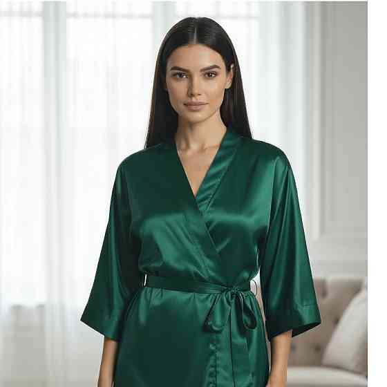 Халат жіночий шовковий під пояс довжина 90см Зелений XL/2XL Харків