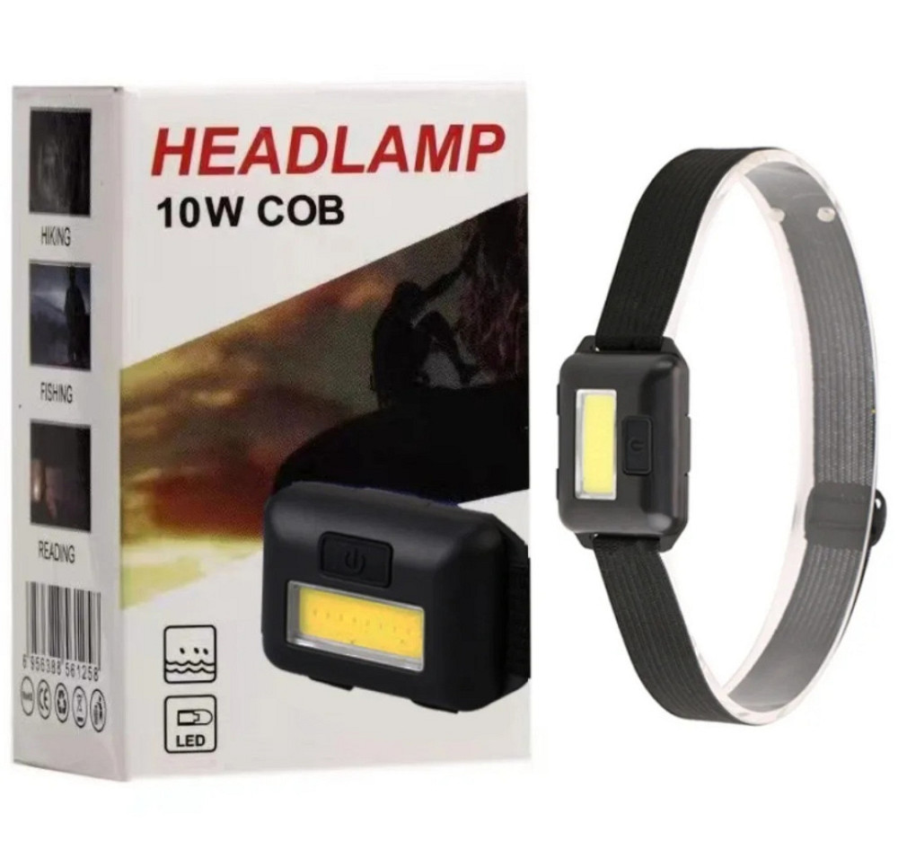 Налобний світлодіодний ліхтар на батарейках 10 Вт COB (в комплект не входить) 6 x 4 см чорний Київ - фото 2