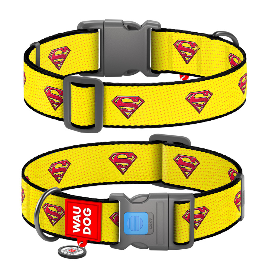 Нашийник для собак нейлоновий WAUDOG Nylon з QR паспортом, малюнок "Супермен 2", пластиковий фа Коломыя - изображение 1