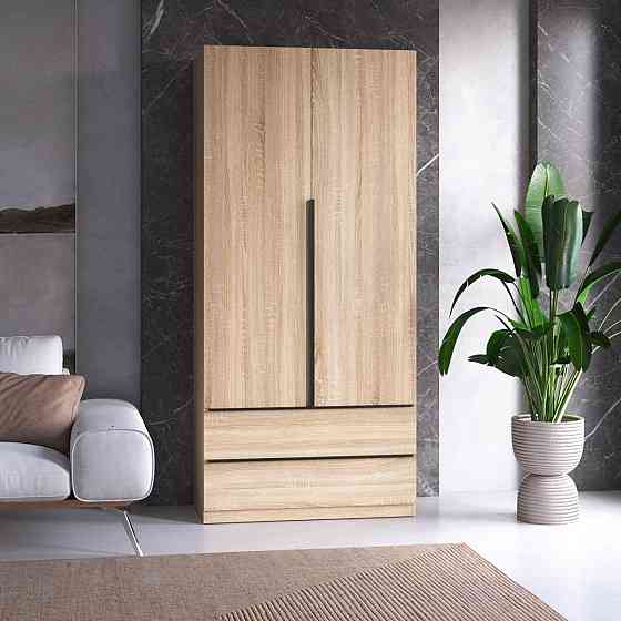 Шафа для одягу VAYS M-30 Дуб Сонома, 2 шухляди, з штангою та полицями, ЛДСП, 100×50×220 см – для спальні, вітальні, передпокою Львів