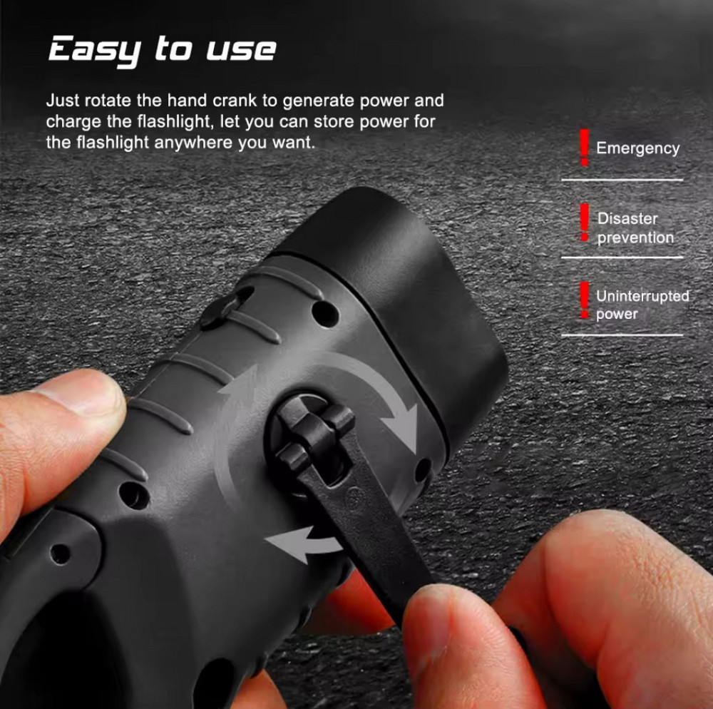 Фонарик портативный на солнечной батарее и ручной зарядке 12.4 на 4,5 см черный Киев - изображение 8