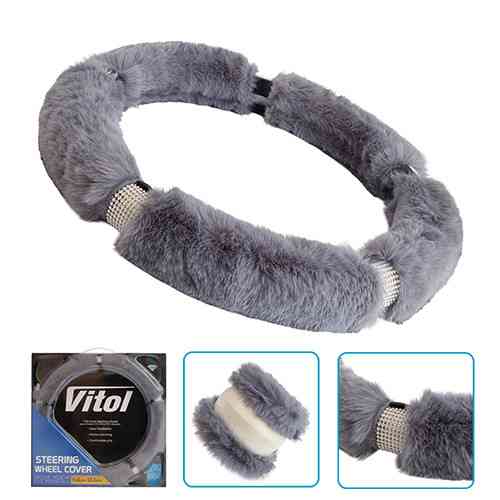 Автомобільний чохол на кермо VLOD-24FA6 сірий з мехом Харків