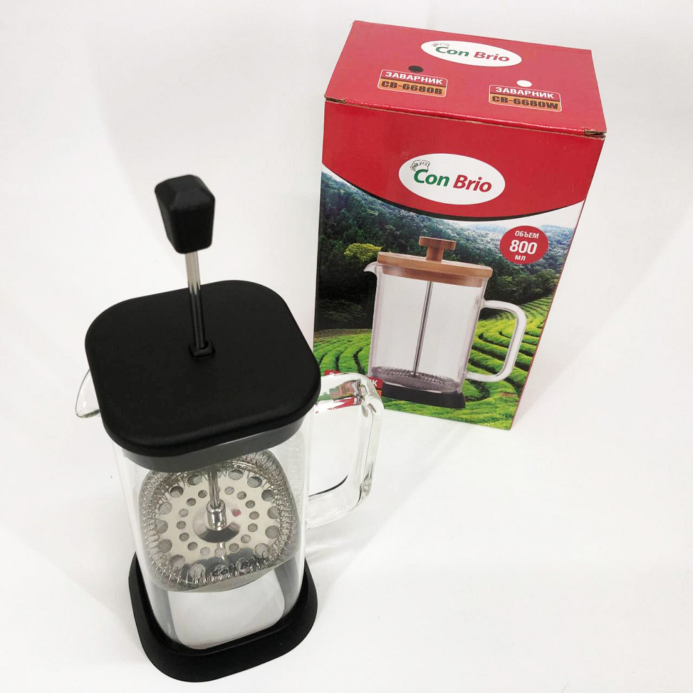 Френч-прес з ручкою Con Brio CB-6680В 800 мл, Чайник заварювальний скляний якісний на кухню MV-93 Івано-Франківськ - фото 1
