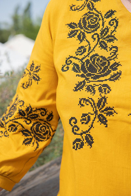 Вышиванка женская, льняная, горчичная, топ Киев - изображение 3