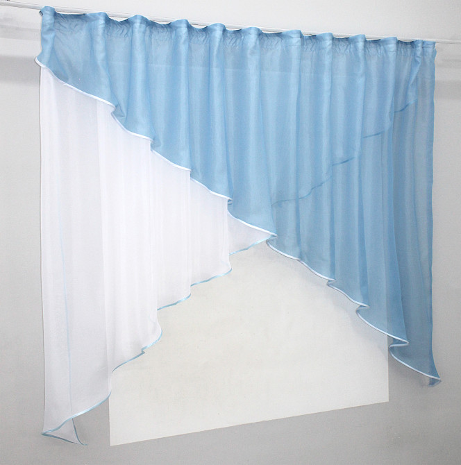 Кухонна фіранка VR-Textil № 053к білий з блакитним 280х170 см (52-0599) Київ - фото 2