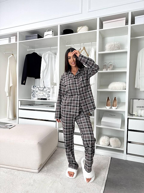 Женская домашняя повседневная в клетку пижама с фланели. Шоколад, 46/48 Одесса - изображение 3