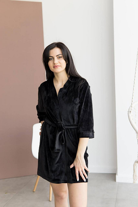 Халат жіночий плюш велюр під пояс Чорний L Харків - фото 1