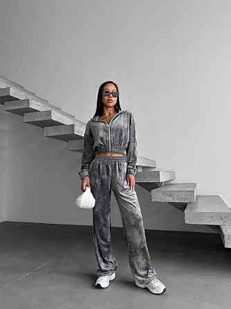 Жіночий прогулянковий костюм-двійка: зіп кофта та штани з мармурового велюру Сірий, 42/44 Одеса