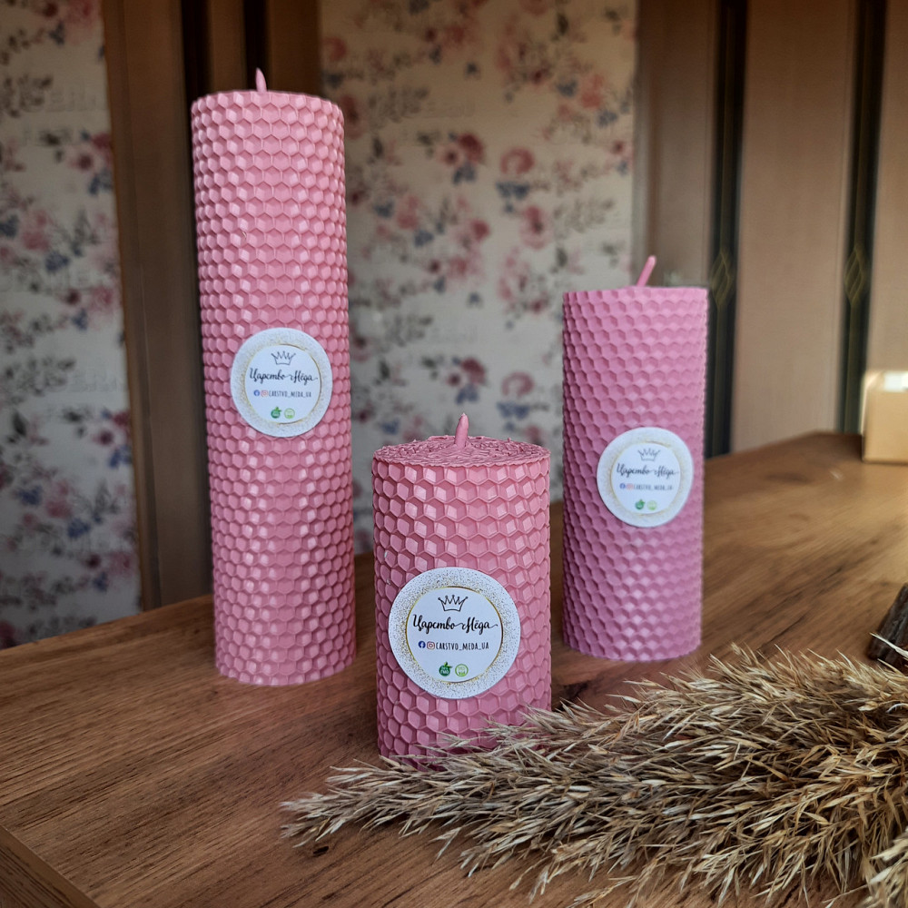 Набір свічки з вощини Царство Меду рожеві 6,5 см. 13 см, 17,5 см Одеса - фото 2