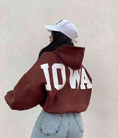 Женский базовый теплый оверсайз худи с накатом трехнитка на флисе Шоколад Одесса