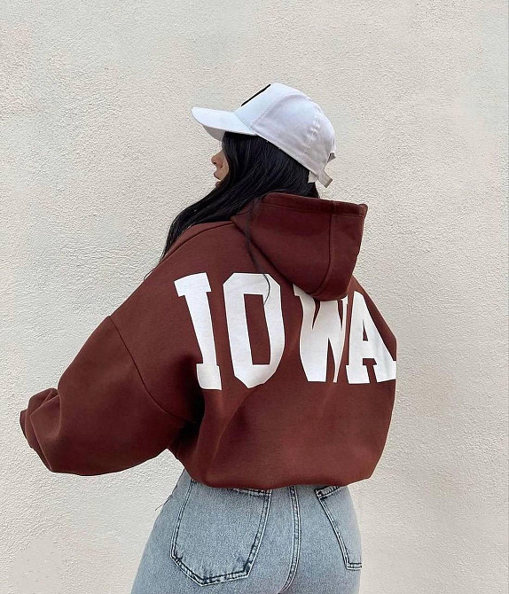 Женский базовый теплый оверсайз худи с накатом трехнитка на флисе Шоколад Одесса - изображение 2