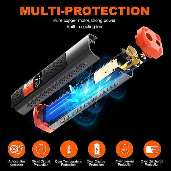 Цифровой автомобильный компрессор F101 (6000 mAh, 10 Bar) Дніпро