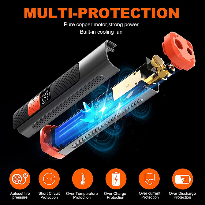 Цифровой автомобильный компрессор F101 (6000 mAh, 10 Bar) Дніпро - фото 3