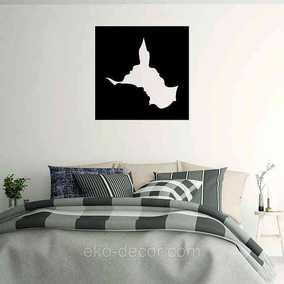 Декоративне настінне 3D Панно «Силует пари», Декор на стіну з об'ємом 90*90 см, Чорний Київ