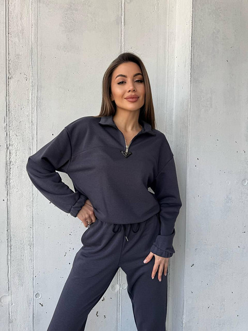Жіночий повсякденний костюм-двійка: кофта та штани двохнитка-петля Графіт, 48 Одеса - фото 4