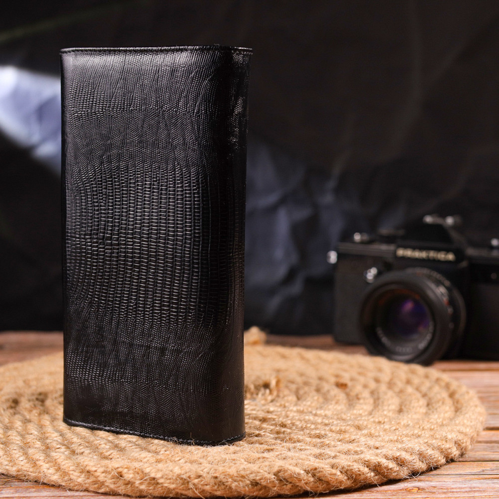 Привабливий жіночий гаманець із монетницею з натуральної фактурної шкіри CANPELLINI 21527 Чорний Київ - фото 7