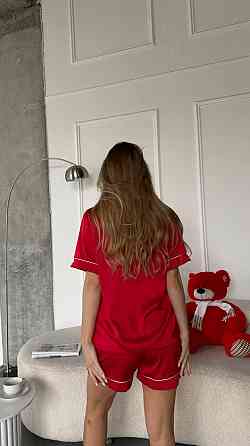 Женская базовая роскошная пижама двойка шелк Армани Красный, 42/44 Одесса