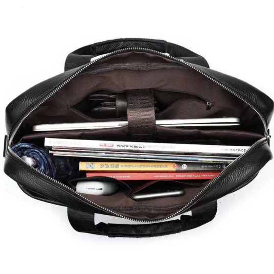Шкіряна чоловіча сумка для ноутбука і документів чорна Tiding Bag 143412 Кам'янське