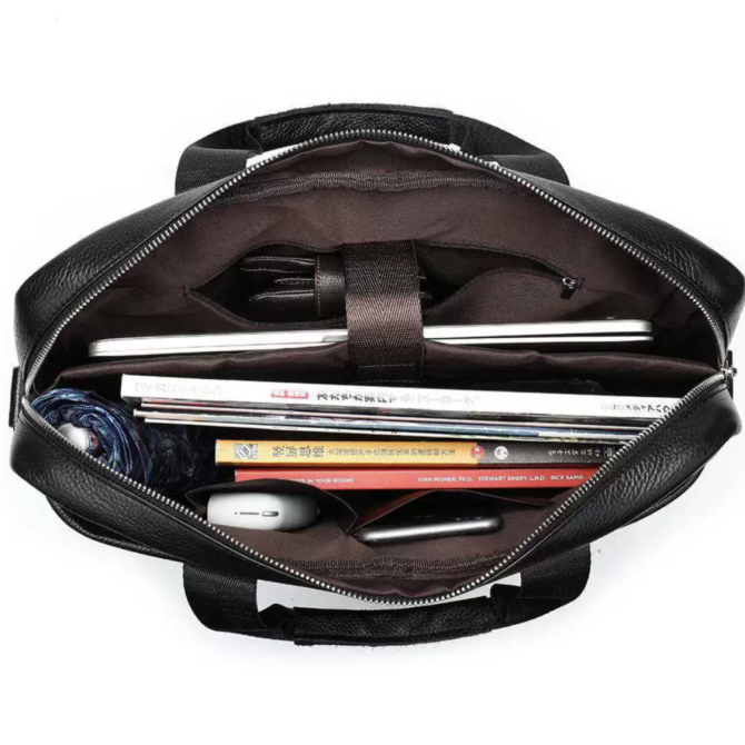 Кожаная мужская сумка для ноутбука и документов черная Tiding Bag 143412 Каменское - изображение 5