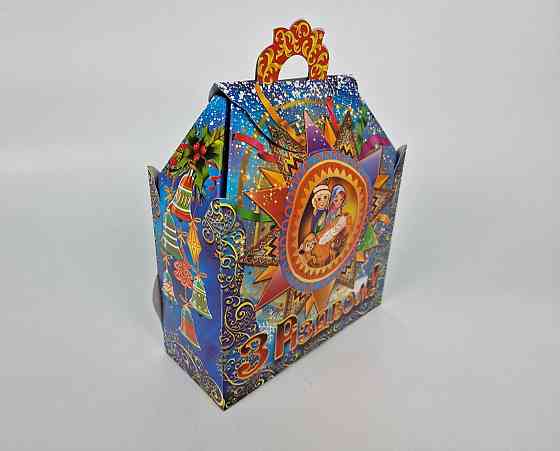 Новорічна подарункова картонна упаковка для цукерок (10000 грм-1200 грм) No201 "З Різдвом!" (1 шт.) Харків