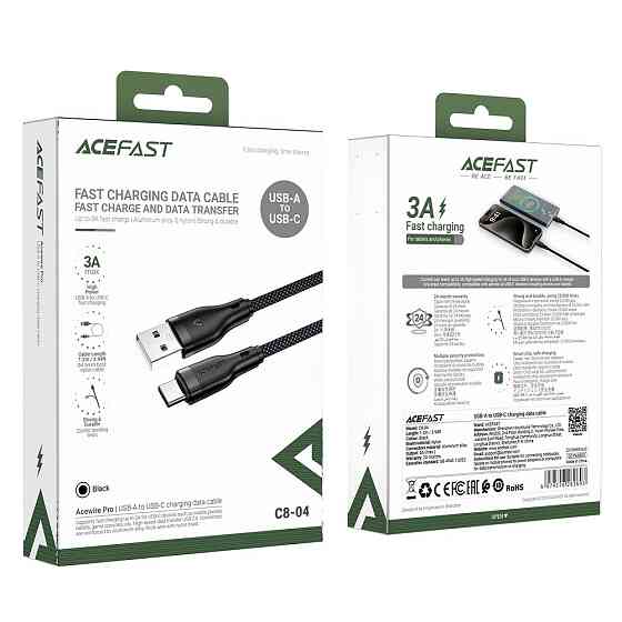 Кабель ACEFAST C8-04 USB-A to USB-C charging data cable Black Київ