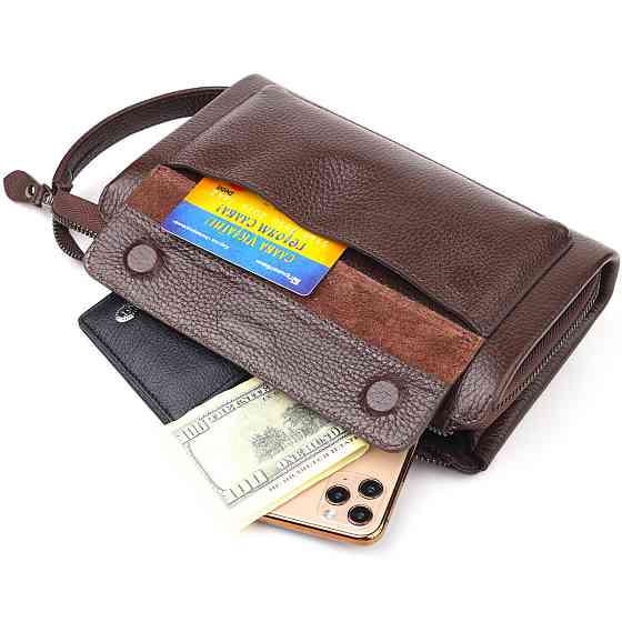 Красивый мужской клатч из натуральной зернистой кожи CANPELLINI 21559 Коричневый Киев