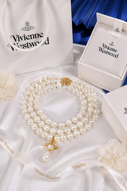Многорядное жемчужное колье Vivienne Westwood с подвеской сатурн и жемчужной каплей Одесса - изображение 15