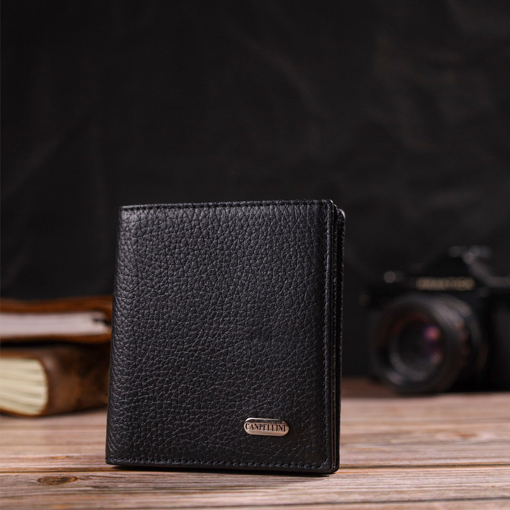 Класичний портмоне для чоловіків з натуральної зернистої шкіри CANPELLINI 21742 Чорне Київ - фото 3