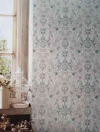 Шпалери вінілові на флізеліні A.S.Creation Maison charme 0.53x10 квіти листя птиці сірі на рожевому Київ