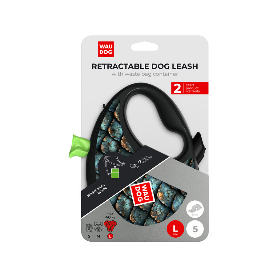 Поводок-рулетка для собак WAUDOG R-leash с контейнером для пакетов, рисунок 