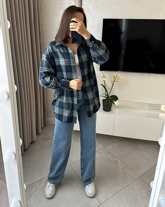 Женская повседневная рубашка в клетку на пуговицах Синий, 42/46 Одесса - изображение 4