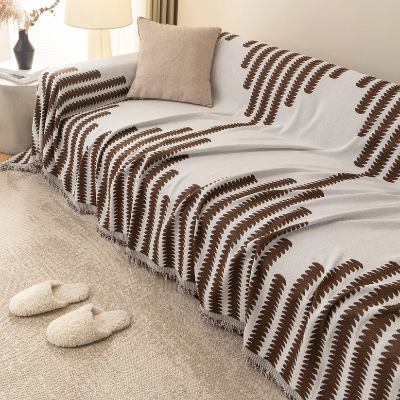 Плед покрывало для дивана и кровати,чехол накидка для мягкой мебели 180х230 см,бело-коричневый с узором Каменец-Подольский - изображение 10