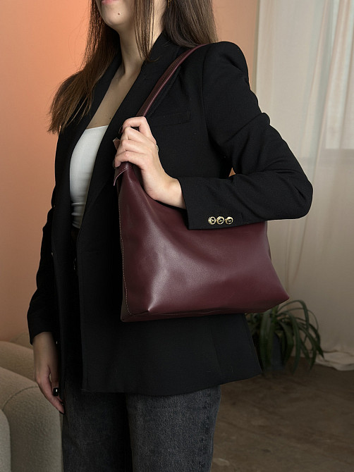 Сумка женская кожаная большая бордовая, базовая сумка, стильная сумка шопер, мяграя сумка на плечеMasterSem Киев - изображение 5