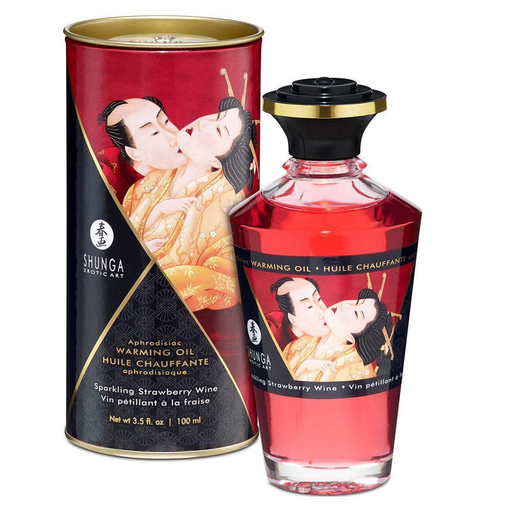 Разогревающее масло Shunga Aphrodisiac Warming Oil - Sparkling Strawberry Wine (100 мл) без сахара Sex Aura Киев - изображение 1