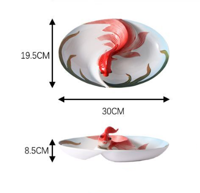 Менажница на 2 секции Золотая рыбка 30 см китайский лепной костяной фарфор Кременчуг - изображение 2