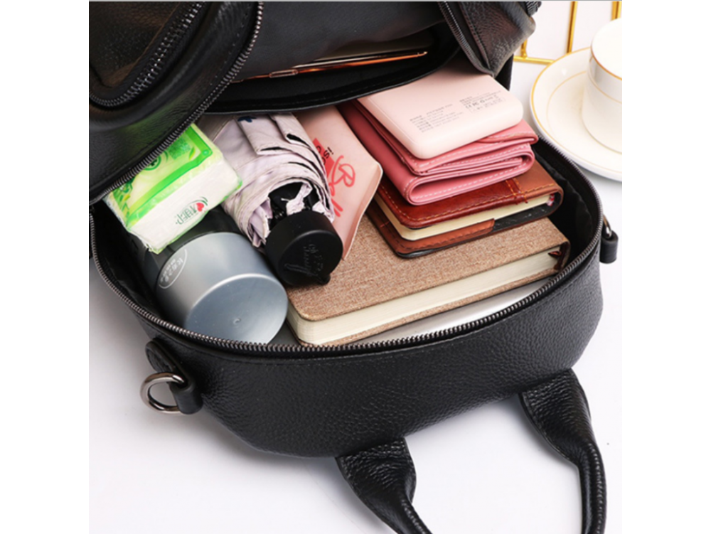 Шкіряний жіночий рюкзак міський 30х24х13, матова сумка на плечі, чорна Кам'янське - фото 4