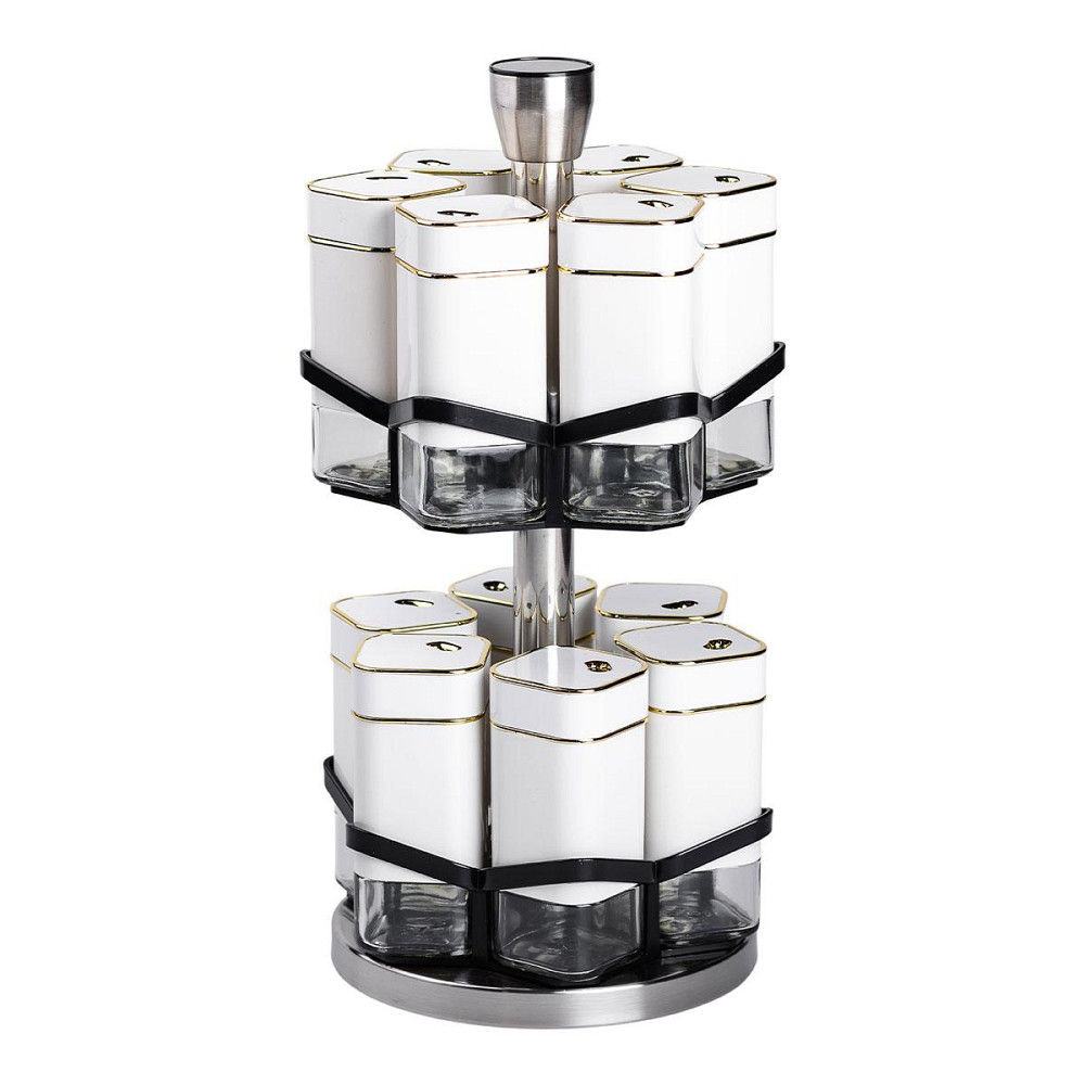 Набір для спецій на підставці 12 шт. 120 мл карусель для спецій Білий HP-1315 Київ - фото 1