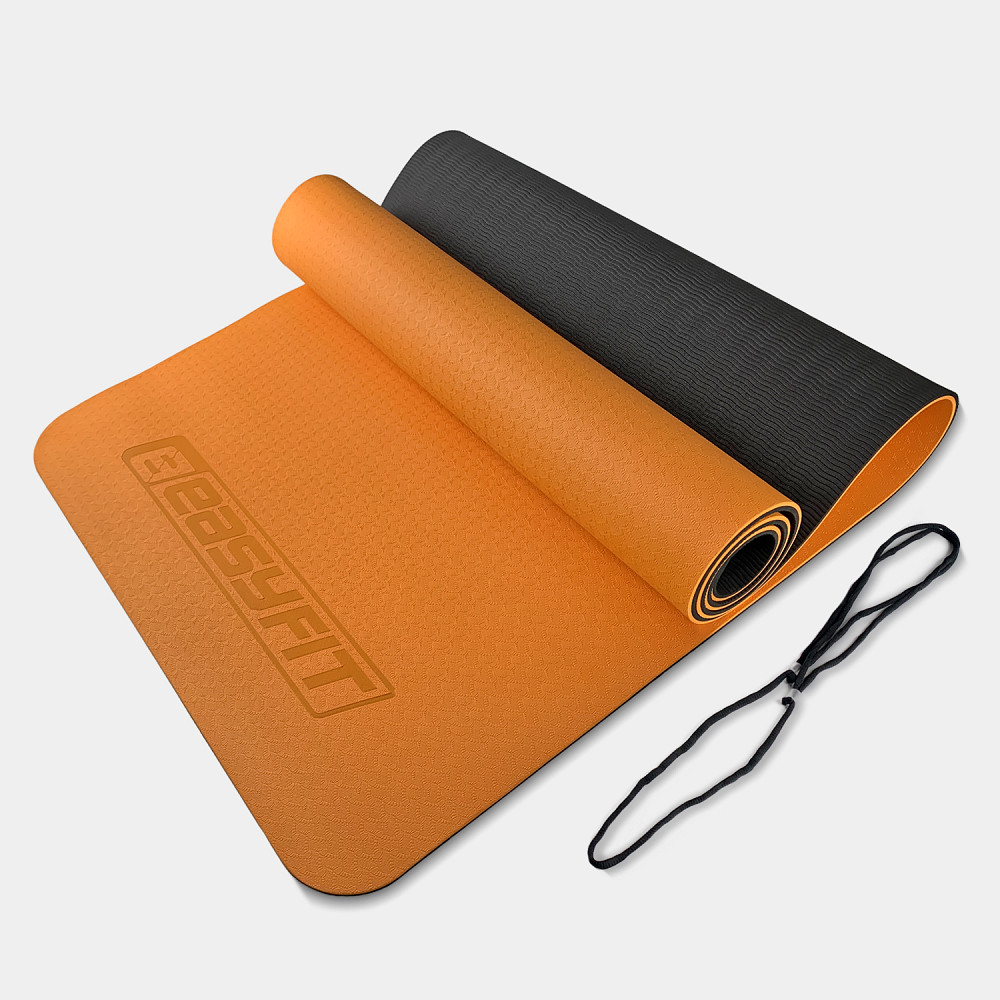 Килимок для йоги та фітнесу EasyFit TPE+TC 6мм двошаровий помаранчевий-чорний Коломыя - изображение 1
