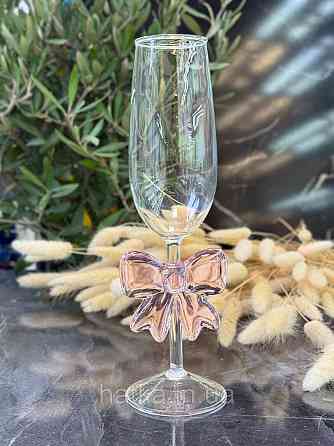 Келих для шампанського "Рожевий бант" 250 мл ручна мийка 8030-483 прозорий для дому та ресторану Київ