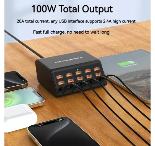 Мережевий зарядний пристрій HW-15/100W 100 W (15 х USB12W) Чорний Київ - фото 6