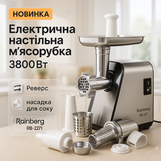 М'ясорубка електрична Rainberg RB-2271 3800Вт з насадкою для томатів та шатківницею YG-51 Львів