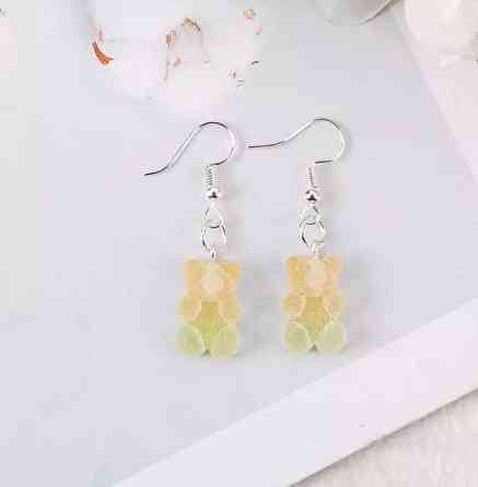Сережки мишки, цвет желтый + салатовый - размер мишки 1,7см, смола Киев