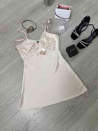 Жіноча стильна романтична сукня-комбінація дабл армані+мереживо Кремовий, 42/44 Одеса