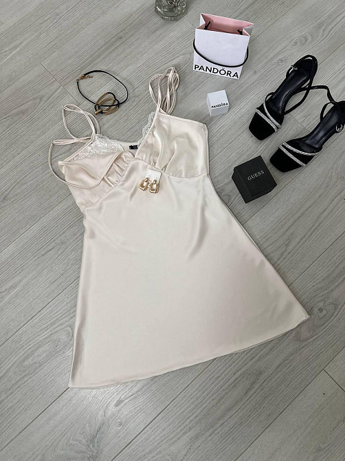 Жіноча стильна романтична сукня-комбінація дабл армані+мереживо Кремовий, 42/44 Одеса - фото 1