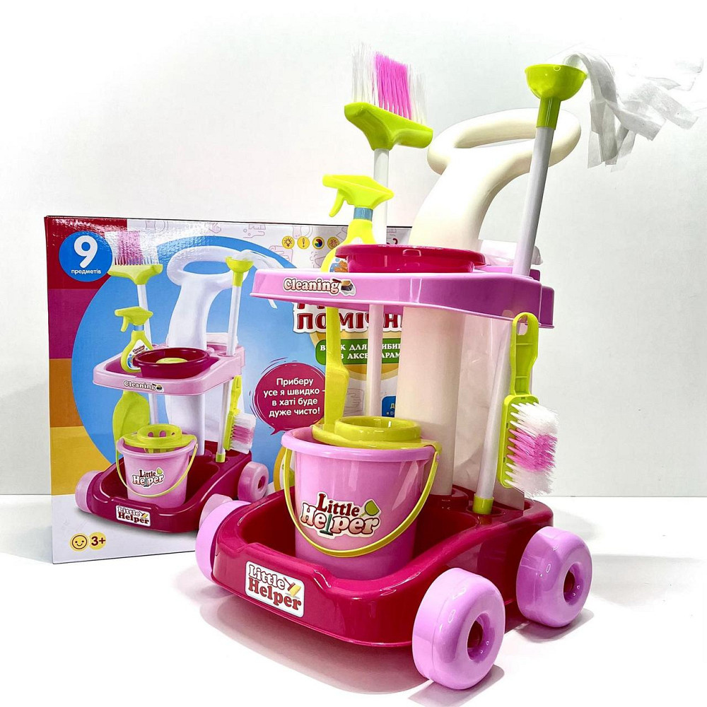 Набір для прибирання Limo Toy із візком відро совок швабра Рожевий (667-33-35) Чернигов - изображение 3