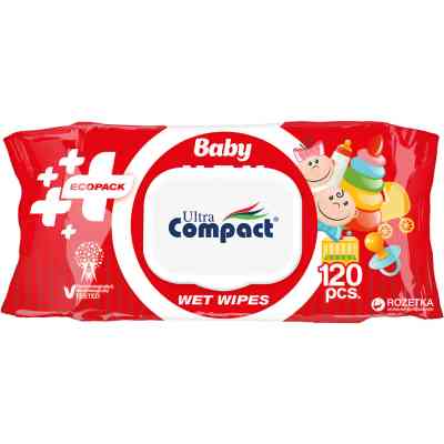 Детские влажные салфетки Ultra Compact Ecopack с клапаном, 120 шт (8697420534738) Винница