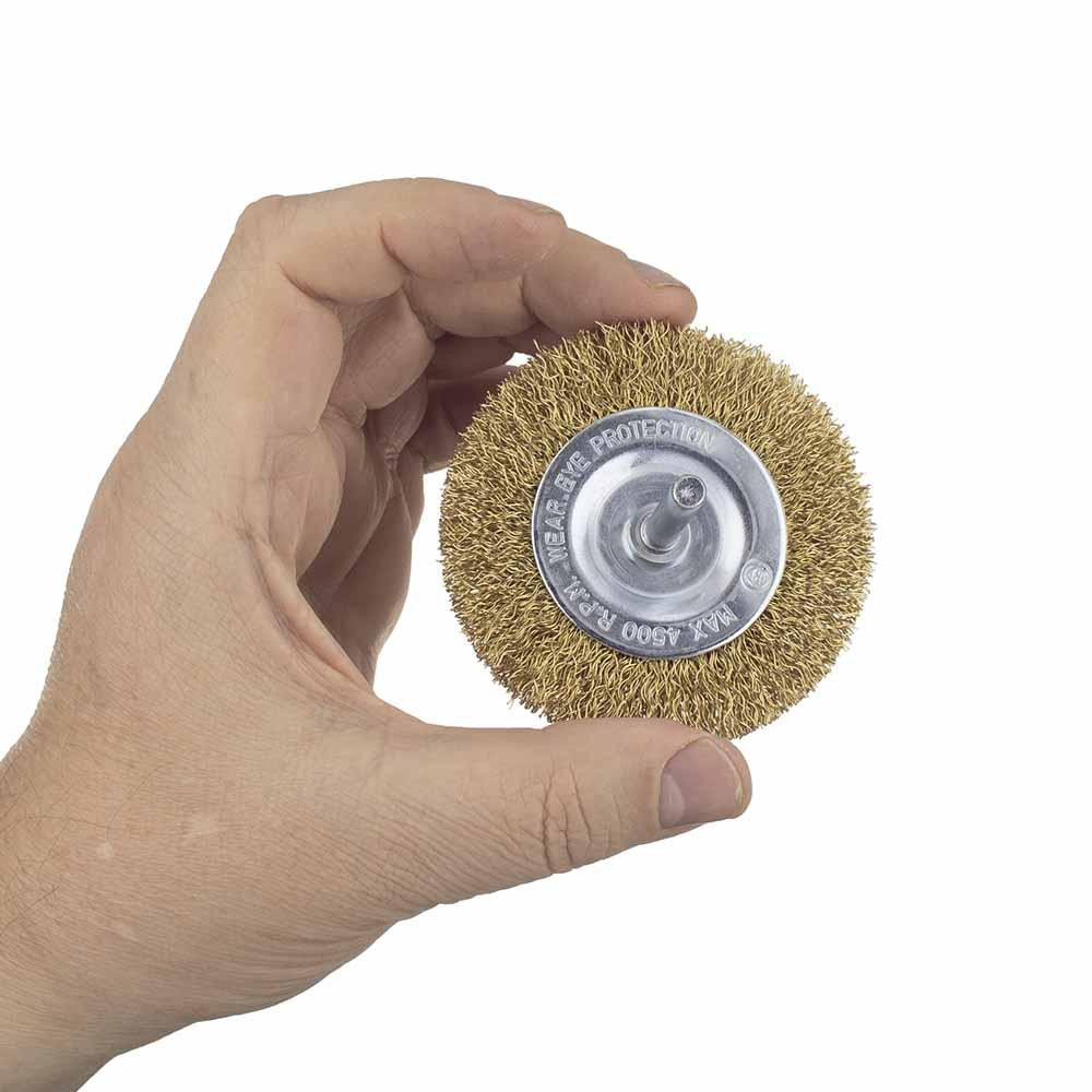 Щетка проволочная дискообразная Ø75мм хвостовик Ø6мм (латунированная) SIGMA (9013071) Ровно - изображение 5