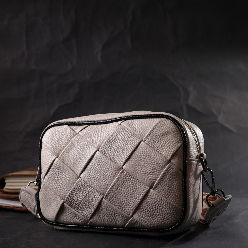 Стильна жіноча сумка з палітуркою з натуральної шкіри Vintage 22407 Біла Київ - фото 9